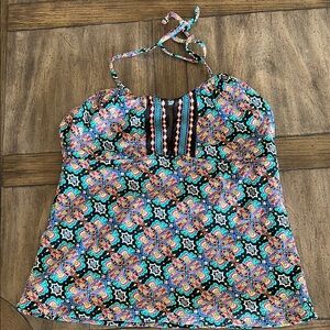 Nanette Lepore Aqua Floral Halter Tankini Top